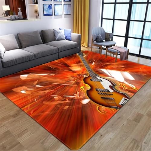 Cooiiye Teppich 80x150cm Orange Guitar Music Moderner Großer Teppich,Teppichs Wohnzimmer Waschbarer, rutschfest Easy Clean teppichs für Schlafzimmer, Balkon, Auch, KüChe oder Esszimmer Geeignet von Cooiiye