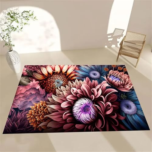 Cooiiye Teppich 80x150cm Rosa Blaue Blumen Moderner Großer Teppich,Teppichs Wohnzimmer Waschbarer, rutschfest Easy Clean teppichs für Schlafzimmer, Balkon, Auch, KüChe oder Esszimmer Geeignet von Cooiiye