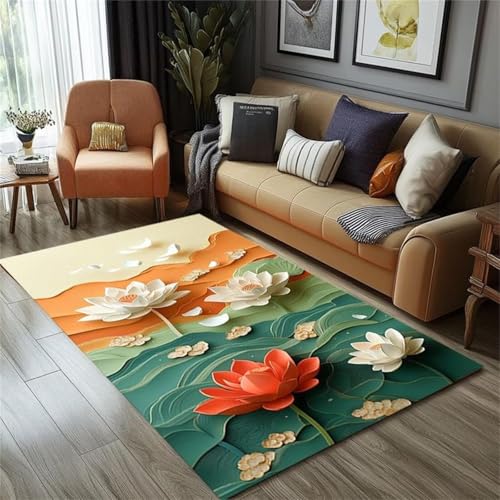 Cooiiye Teppich Wohnzimmer 140x200cm,Waschbarer Teppich mit Rutschfester Rückseite – Modern Weich Drucken Teppichs für Büro Esszimmer Kinderzimmer Dekor - Weißer rosa Lotus Cooiiye Teppich Wohnzimmer 140x200cm,Waschbarer Teppich mit Rutschfester Rückseite – Modern Weich Drucken Teppichs für Büro Esszimmer Kinderzimmer Dekor - Weißer rosa Lotus von Cooiiye