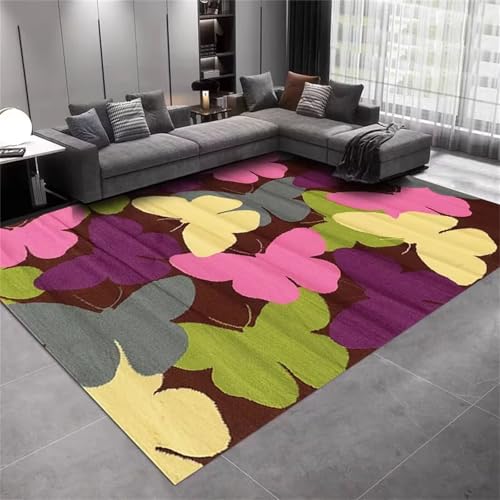 Cooiiye Teppich Wohnzimmer 140x200cm,Waschbarer Teppichs mit Rutschfester Rückseite – Modern Weich Drucken Teppich für Büro Esszimmer Kinderzimmer Dekor - Abstrakte Schmetterlinge von Cooiiye