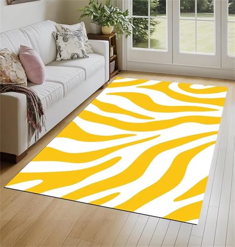 Cooiiye Teppich Wohnzimmer 160x230cm,Waschbarer Teppich mit Rutschfester Rückseite – Modern Weich Drucken Teppichs für Büro Esszimmer Kinderzimmer Dekor - Gelbe weiße Streifen Cooiiye Teppich Wohnzimmer 160x230cm,Waschbarer Teppich mit Rutschfester Rückseite – Modern Weich Drucken Teppichs für Büro Esszimmer Kinderzimmer Dekor - Gelbe weiße Streifen von Cooiiye