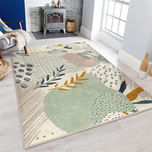 Cooiiye Teppich Wohnzimmer 180x250cm,Waschbarer Teppich mit Rutschfester Rückseite – Modern Weich Drucken Teppichs für Büro Esszimmer Kinderzimmer Dekor - Abstrakte Blattlinien von Cooiiye