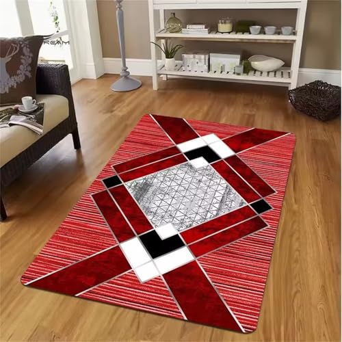 Cooiiye Teppich Wohnzimmer 180x250cm,Waschbarer Teppich mit Rutschfester Rückseite – Modern Weich Drucken Teppichs für Büro Esszimmer Kinderzimmer Dekor - Rot Grau Geometrisch Cooiiye Teppich Wohnzimmer 180x250cm,Waschbarer Teppich mit Rutschfester Rückseite – Modern Weich Drucken Teppichs für Büro Esszimmer Kinderzimmer Dekor - Rot Grau Geometrisch von Cooiiye