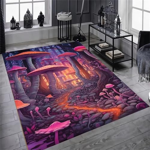Cooiiye Teppich Wohnzimmer 40x120cm,Waschbarer Teppich mit Rutschfester Rückseite – Modern Weich Drucken Teppichs für Büro Esszimmer Kinderzimmer Dekor - Rosa Pilzwälder von Cooiiye