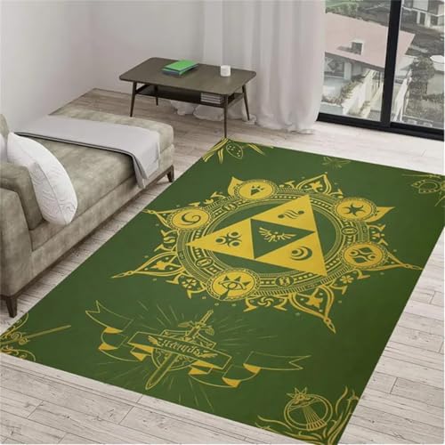 Cooiiye Teppich Wohnzimmer 40x60cm,Waschbarer Teppich mit Rutschfester Rückseite – Modern Weich Drucken Teppichs für Büro Esszimmer Kinderzimmer Dekor - Ethno-Stil Grün Gelb von Cooiiye