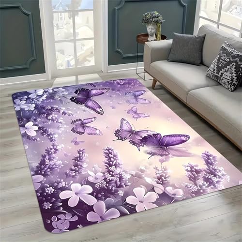 Cooiiye Teppich Wohnzimmer 50x160cm,Waschbarer Teppich mit Rutschfester Rückseite – Modern Weich Drucken Teppichs für Büro Esszimmer Kinderzimmer Dekor - Lila Schmetterlingsblumen Cooiiye Teppich Wohnzimmer 50x160cm,Waschbarer Teppich mit Rutschfester Rückseite – Modern Weich Drucken Teppichs für Büro Esszimmer Kinderzimmer Dekor - Lila Schmetterlingsblumen von Cooiiye