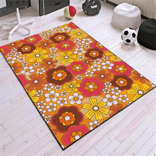 Cooiiye Teppich Wohnzimmer 50x80cm,Waschbarer Teppich mit Rutschfester Rückseite – Modern Weich Drucken Teppichs für Büro Esszimmer Kinderzimmer Dekor - Gelbe weiße rosa Blüten von Cooiiye
