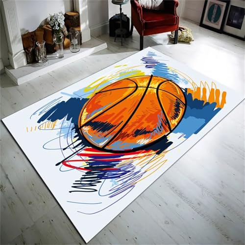 Cooiiye Teppich Wohnzimmer 80x150cm,Waschbarer Teppich mit Rutschfester Rückseite – Modern Weich Drucken Teppichs für Büro Esszimmer Kinderzimmer Dekor - Aquarell-Basketball Cooiiye Teppich Wohnzimmer 80x150cm,Waschbarer Teppich mit Rutschfester Rückseite – Modern Weich Drucken Teppichs für Büro Esszimmer Kinderzimmer Dekor - Aquarell-Basketball von Cooiiye