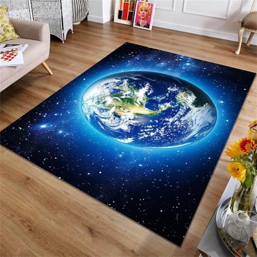 Teppich 120x180cm Blauer Sternenhimmel Erde Moderner Großer teppich,Teppichs Wohnzimmer Waschbarer, Rutschfest Easy Clean teppichs für Schlafzimmer, Balkon, Auch, KüChe oder Esszimmer Geeignet von Cooiiye