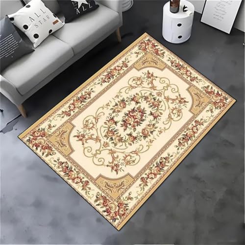Teppich 160x230cm Blumen im ethnischen Stil Moderner Großer teppich,Teppichs Wohnzimmer Waschbarer, Rutschfest Easy Clean teppichs für Schlafzimmer, Balkon, Auch, KüChe oder Esszimmer Geeignet von Cooiiye