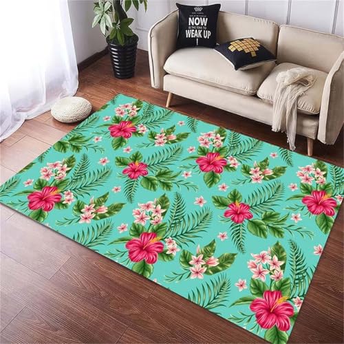Teppich 160x230cm Grüne Pflanzen Rote Blumen Moderner Großer teppich,Teppichs Wohnzimmer Waschbarer, Rutschfest Easy Clean teppichs für Schlafzimmer, Balkon, Auch, KüChe oder Esszimmer Geeignet von Cooiiye