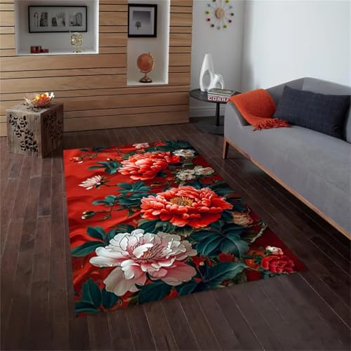 Teppich 80x120cm Chinesische rote Pfingstrose Moderner Großer teppich,Teppichs Wohnzimmer Waschbarer, Rutschfest Easy Clean teppichs für Schlafzimmer, Balkon, Auch, KüChe oder Esszimmer Geeignet Teppich 80x120cm Chinesische rote Pfingstrose Moderner Großer teppich,Teppichs Wohnzimmer Waschbarer, Rutschfest Easy Clean teppichs für Schlafzimmer, Balkon, Auch, KüChe oder Esszimmer Geeignet von Cooiiye