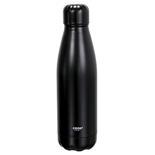 Cook Concept KA4638 Transportflasche, 500 ml, Edelstahl, warm/kalt, doppelwandig, 25,8 x 7 x 25,8 cm, Schwarz Reiseflasche von Cook Concept