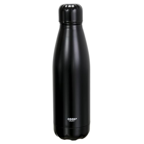 COOK CONCEPT KA4638 Transportflasche, 500 ml, Edelstahl, warm/kalt, doppelwandig, 25,8 x 7 x 25,8 cm, Schwarz Reiseflasche von COOK CONCEPT