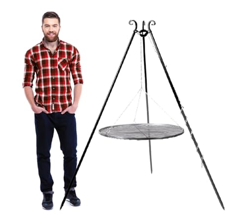 Cook King Schwenkgrill Dreibein aus Stahl mit Kettenset | Schwarz | Klappbar & Handmade in Europe | Für Feuerschale oder offene Feuerstelle | Höhe 180 cm | Zubehör separat erhältlich von Cook King