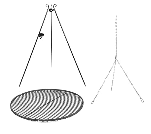 CookKing Stand-Grill Dreibein Grill massiv Schwarzstahlgitter 180cm und Kurbel 70cm von Cook King