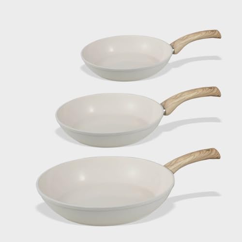 Cook & Pan - Go Ivory Pfannenset 3-teilig-Induktionsgeeignet-PFAS frei- Keramik-Beschichtung -Antihaft- wärmeisolierter Griff- Aluminium- Creme von Cook and Pan