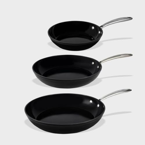 Cook & Pan - Signature Pfannenset 3-teilig-Induktionsgeeignet-PFAS frei- Keramik-Beschichtung -Antihaft- wärmeisolierter Griff- Aluminium- Schwarz von Cook and Pan