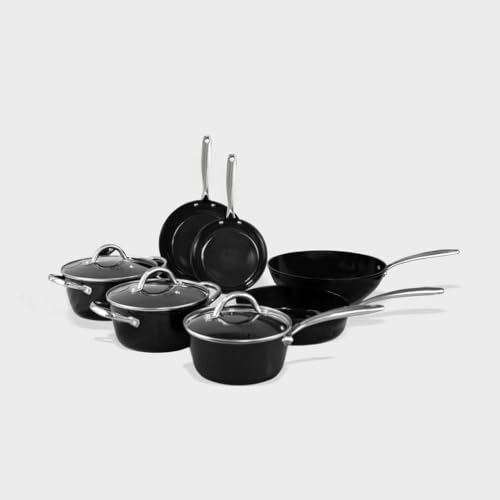 Cook & Pan - Signature Topfset und Pfannenset, 7-teilig-Induktionsgeeignet-PFAS frei- Keramik-Beschichtung -Antihaft- wärmeisolierter Griff- Aluminium- Schwarz von Cook and Pan