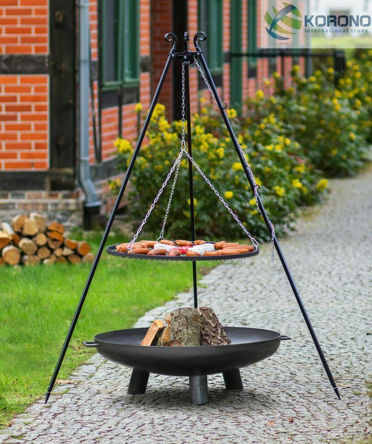 Dreibein Schwenkgrill Rostgröße 60 cm und Feuerschale Ø 70 cm im Set - Stahl von CookKing