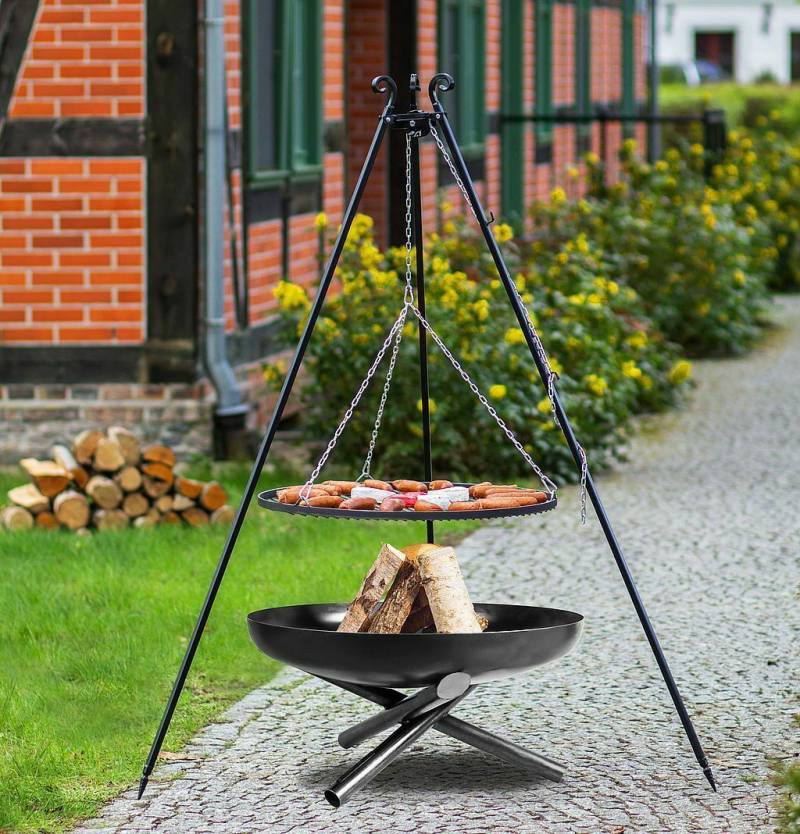 Dreibein Schwenkgrill Rostgröße 60 cm und Feuerschale Ø 70 cm im Set - Stahl von CookKing