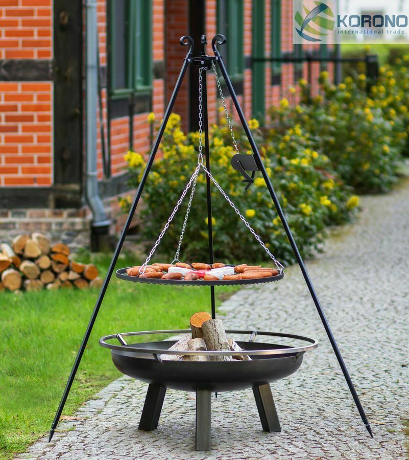 Dreibein Schwenkgrill mit Kurbel Rost 60 und Feuerschale Ø 70 im Set - Stahl von CookKing