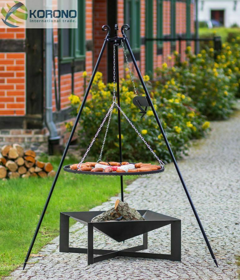 Dreibein Schwenkgrill mit Kurbel Rost 80 und Feuerschale 70x70 cm im Set - Stahl von CookKing