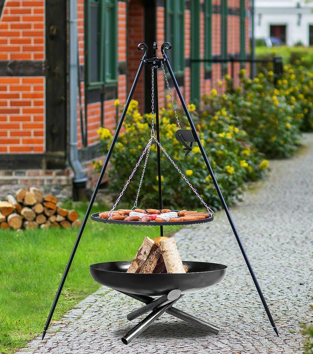 Dreibein Schwenkgrill mit Kurbel Rost 80 und Feuerschale Ø 80 im Set - Stahl von CookKing