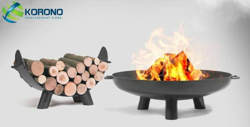 Feuerschale und Holzregal aus Stahl - Feuerkorb Grillfeuer Feuerstelle Ø 100 cm von CookKing