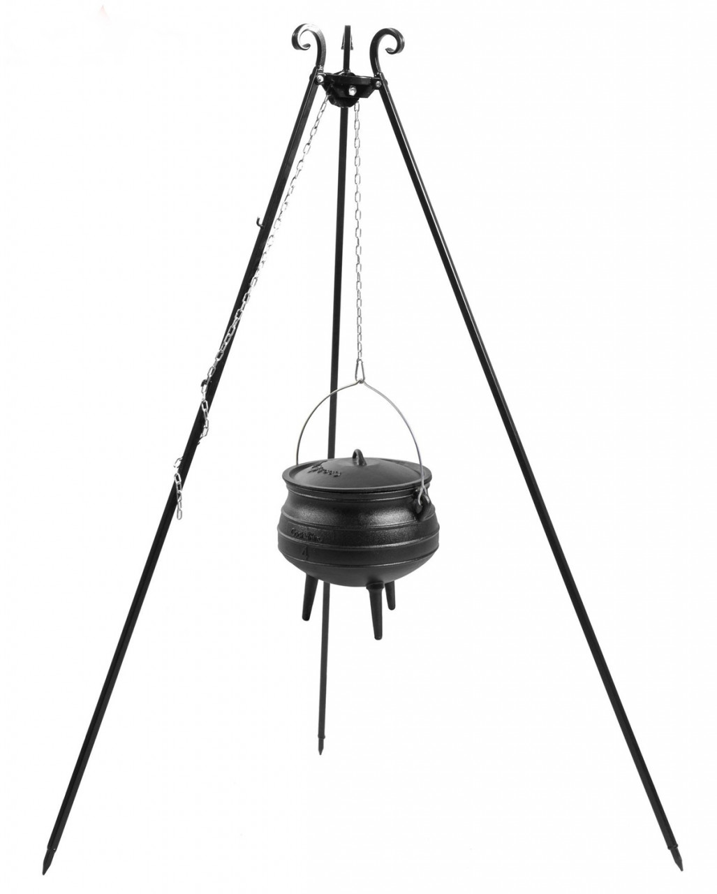 Gusseisenkessel 13 L mit Dreibein Gestell H 180 cm Gulaschtopf zum Kochen "African Pot" Grillständer von CookKing