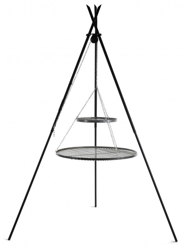 Schwenkgrill „Tipi“ 210 cm mit Doppelrost aus Rohstahl 80 cm + 40 cm Grill Dreibein Grillständer von CookKing