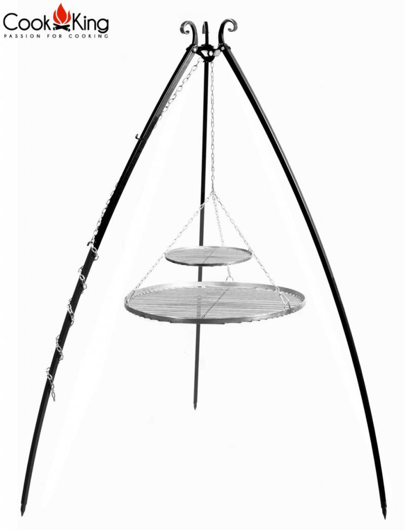Schwenkgrill H 200 cm mit Doppelrost aus Edelstahl 70 cm + 40 cm Dreibein Grill Tripod Grillen von CookKing