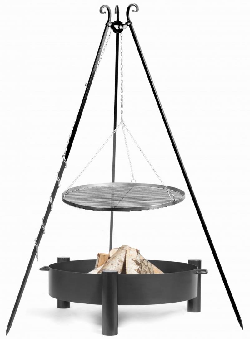 Set: Dreibein H 180 cm mit Grillrost Ø 50 cm aus Rohstahl + Feuerschale "Haiti" Ø 60 cm Grillen von CookKing