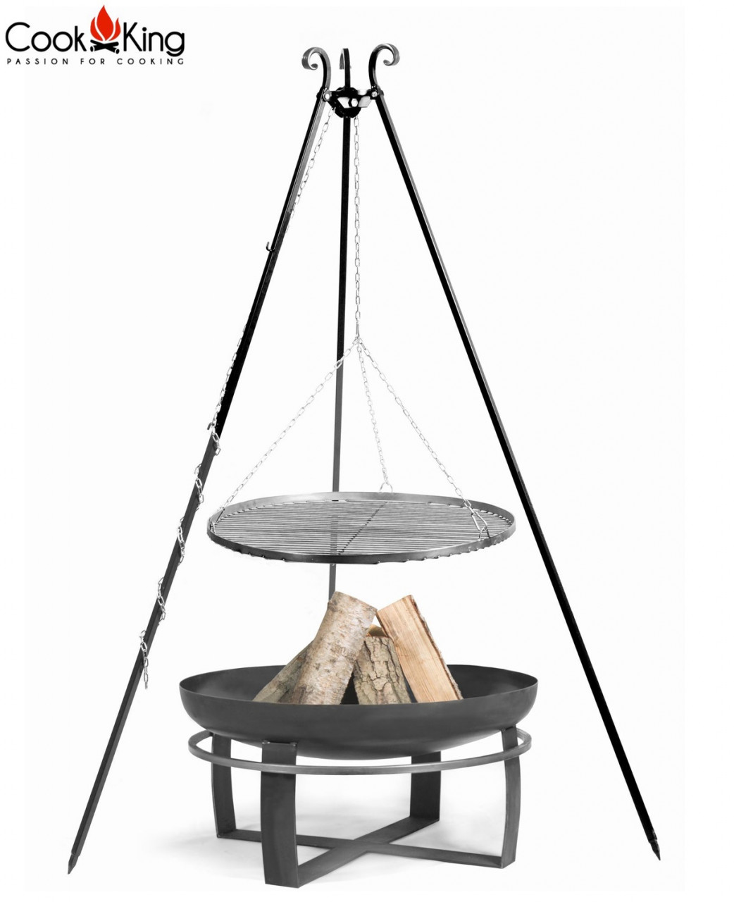 Set: Dreibein H 180 cm mit Grillrost Ø 50 cm aus Rohstahl + Feuerschale "Viking" Ø 60 cm Grillen Set: Dreibein H 180 cm mit Grillrost Ø 50 cm aus Rohstahl + Feuerschale "Viking" Ø 60 cm Grillen von CookKing