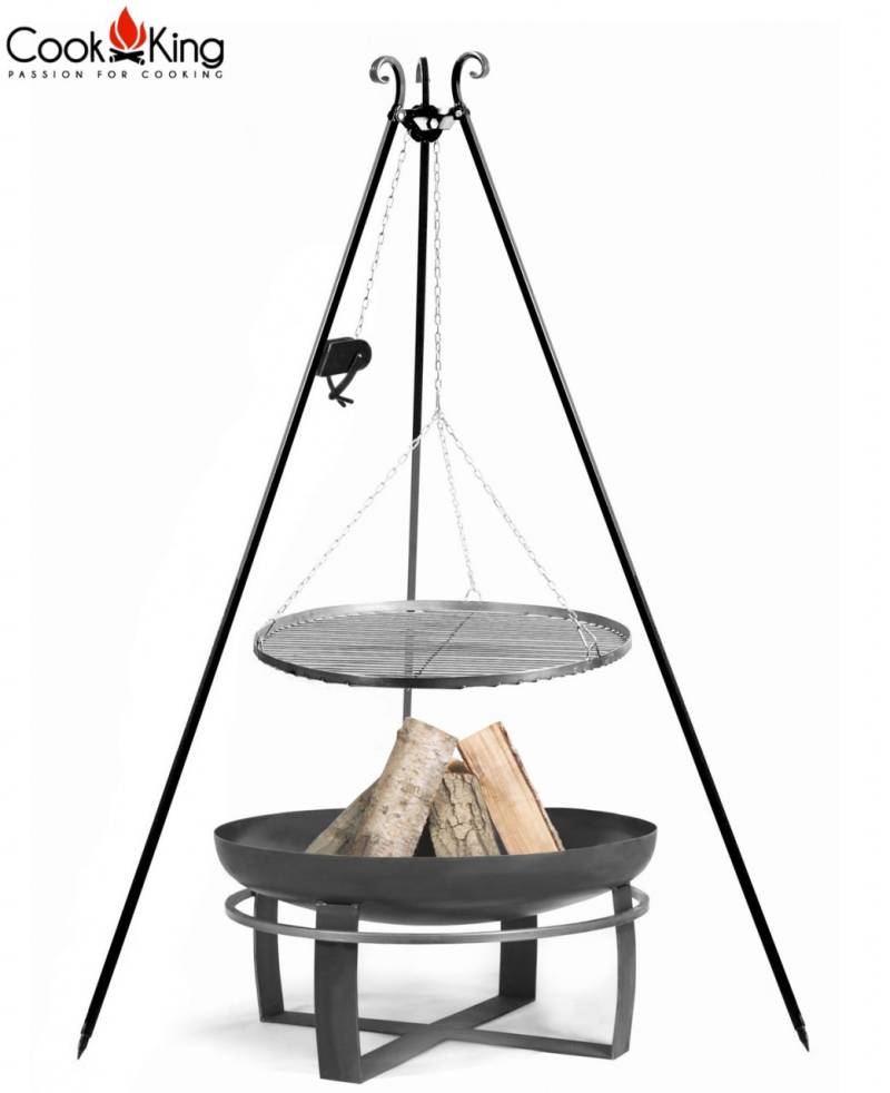Set: Dreibein H 180 cm mit Grillrost Ø 80 cm Rohstahl und Kurbel + Feuerschale "Viking" Ø 100 cm Set: Dreibein H 180 cm mit Grillrost Ø 80 cm Rohstahl und Kurbel + Feuerschale "Viking" Ø 100 cm von CookKing