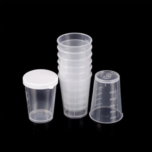 10 x 50 ml Messbecher, transparenter Kunststoff, Medizin, Messbecher mit weißem Deckel, Behälter, Messbecher von CookiBlend