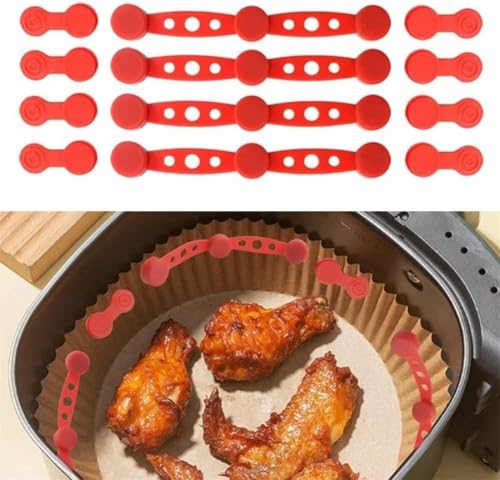Magnetische Silikon-Schnalle für Luftfritteusen, Magnete, Halter, Luftfritteusen-Zubehör, passend zum Festhalten von Luftfritteusen, Pergamentpapier (rot), 4 Stück von CookiBlend