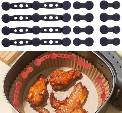 Magnetische Silikon-Schnalle für Luftfritteusen, Magnete, Halter, Luftfritteusen-Zubehör, passend zum Festhalten von Luftfritteusen, Pergamentpapier (schwarz), 4 Stück von CookiBlend