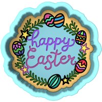 Frohe Ostern Kranz Ausstechform 2-Teilig, Stempel & Umriss #1 - Scharfe Kanten Schneller Versand Wählen Sie Ihre Eigene Größe von CookieCutterLady