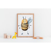 Happy Baby Honeybee Kinderzimmer Poster. Dekoration Für Kinderzimmer. Illustration Kunstdruck. Geschenkidee Mädchen Und Jungen von CookieMonstaDesign