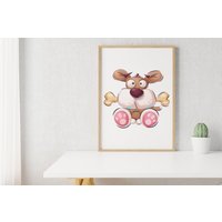 Hund Mit Knochen Poster. Dekoration Für Kinderzimmer. Illustration Kunstdruck Dekor. Poster Geschenk Hundeliebhaber Kinder. Küche Und Wohnzimmer Deko von CookieMonstaDesign