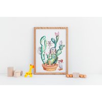 Igel Familie Kaktus Haus Kinderzimmer Poster. Dekoration Für Kinderzimmer. Illustration Kunstdruck. Geschenkidee Mädchen Und Jungen von CookieMonstaDesign