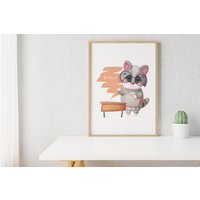 Lehrer Katze Mit Brille Kinderzimmer Poster. Dekoration Für Kinderzimmer. Illustration Kunstdruck. Geschenkidee Mädchen Und Jungen von CookieMonstaDesign