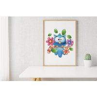 Süßes Vogel Poster. Dekoration Für Kinderzimmer. Illustration Tier Kunstdruck. Poster Geschenk Vogelliebhaber Kinder. Küche Und Wohnzimmer Deko von CookieMonstaDesign