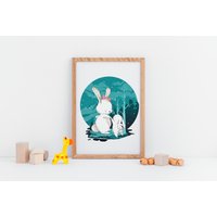 Süßes Weißes Hasen Familie Kinderzimmer Poster. Dekoration Für Kinderzimmer. Illustration Kunstdruck. Geschenkidee Mädchen Und Jungen von CookieMonstaDesign