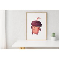 Tanzende Kaffeetasse Poster. Dekoration Für Kinderzimmer. Illustration Kunstdruck Dekor. Poster Geschenk Kinder. Küche Und Wohnzimmer Deko von CookieMonstaDesign