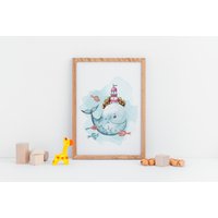 Wal Und Leuchtturm Kinderzimmer Poster. Dekoration Für Kinderzimmer. Tier Illustration Kunstdruck. Geschenkidee Mädchen Jungen von CookieMonstaDesign