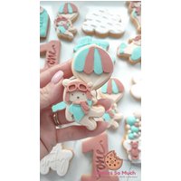 Teddy Bear With Hot Air Balloon Cookie Stamp Debosser Cutter, Pilot Birthday Theme, Teddy von CookiesSoMuch