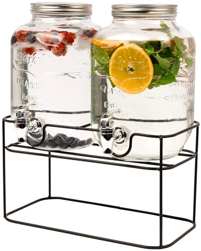 Cookinglife Getränkespender | 2X 4 Liter | Glas mit Zapfhahn und Gestell | Wasserspender | Saftspender | Für kalte Getränke | Cocktailspender | Ideal für Partys oder Grillfeste von Cookinglife