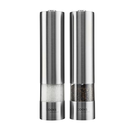 Cooks Professional batteriebetriebene Salz- und Pfeffermühle im Set mit verstellbarem Mahlgrad, einfaches Nachfüllen edelstahl von Cooks Professional
